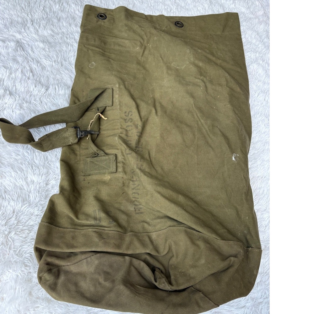 Vintage US Military Olive Drab Canvas Duffle Bag Stenciled Heavy Duty